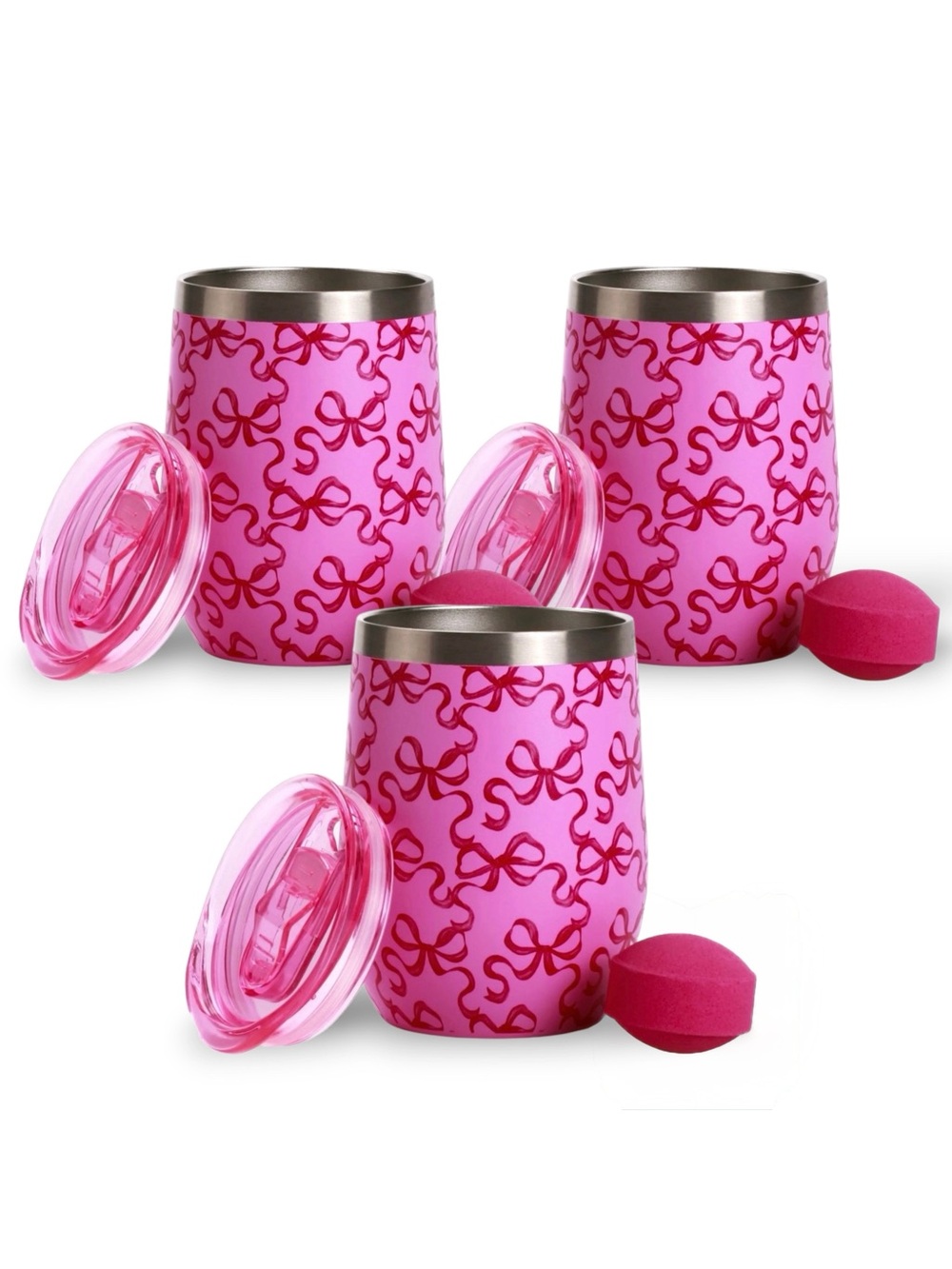 Hi Peach Layne Bow Tumblers & Bath Bomb Gift Set of 3 Pink NWT